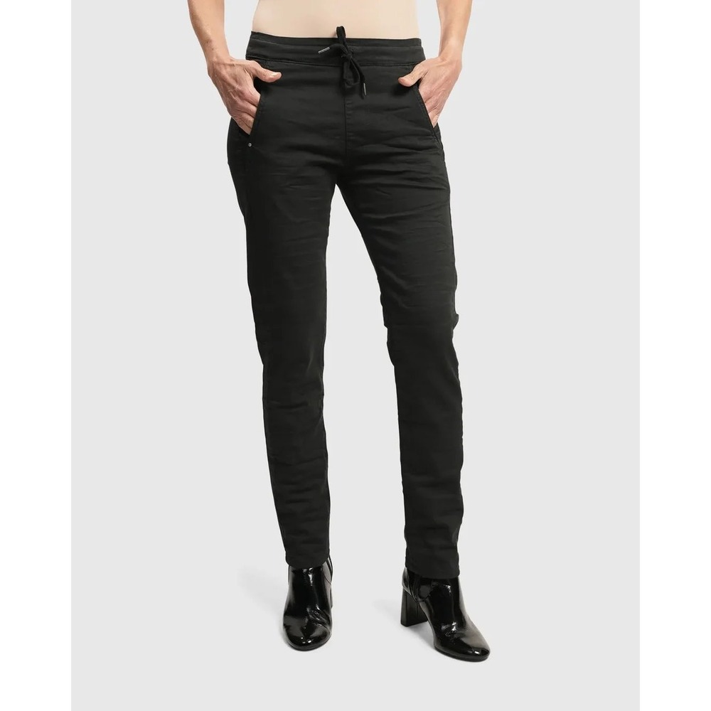 Alembika Iconic Stretch Jeans Black Pull On Lagenlook Utility Womens 3 US 10-12
